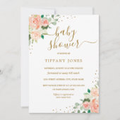 Gold Glitter Perzik Bloemen Meisje Baby shower Uit Kaart (Voorkant)