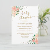 Gold Glitter Perzik Bloemen Meisje Baby shower Uit Kaart (Staand voorkant)