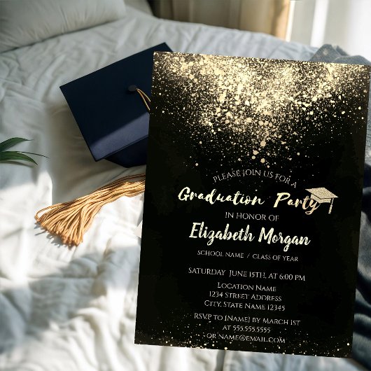 Gold Glitter Pet, Confetti Graduparty Kaart
