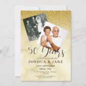 Gold Glitter Photo 50th Wedding Anniversary Kaart (Voorkant)