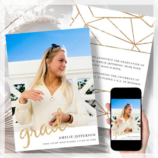 Gold Glitter Photo Afstuderen kondiging Kaart