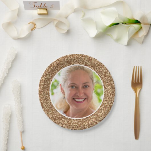 Gold Glitter Photo Birthday Papieren Bordje (Huwelijk)