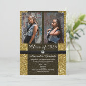 Gold Glitter Photo Class of 2021 Afstuderen Kaart (Staand voorkant)