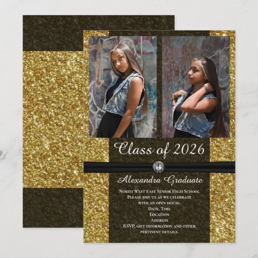 Gold Glitter Photo Class of 2021 Afstuderen Kaart (Voorkant / Achterkant)
