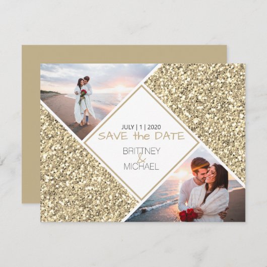 Gold Glitter Photo Collage Aankondiging (Voorkant / Achterkant)