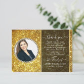 Gold Glitter Photo Funeral Hartelijk dank! Bedankkaart (Staand voorkant)