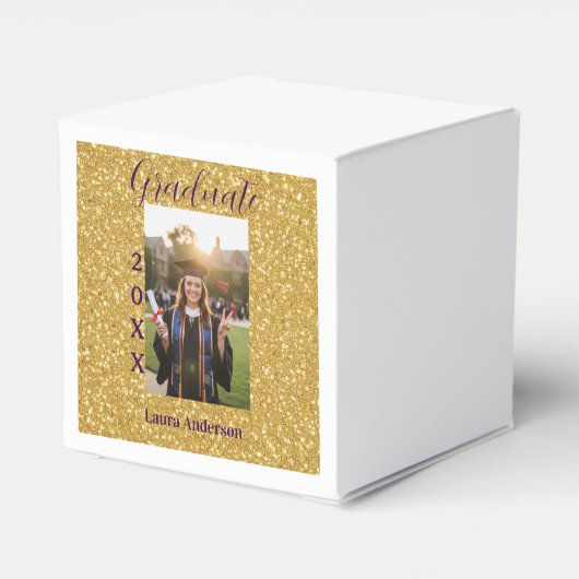 Gold glitter photo graduation add name class text bedankdoosjes (Achterkant)