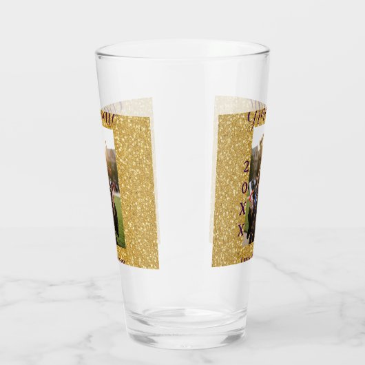 Gold glitter photo graduation add name class text glas (Rechts)