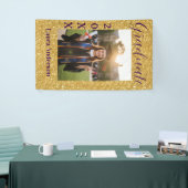 Gold glitter photo graduation add name class text spandoek (Beurs)