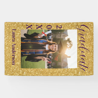 Gold glitter photo graduation add name class text spandoek
