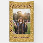 Gold glitter photo graduation add name class text spandoek (Verticaal)