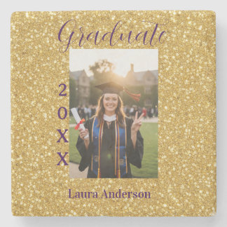 Gold glitter photo graduation add name class text stenen onderzetter