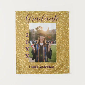 Gold glitter photo graduation add name class text wandkleed