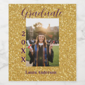 Gold glitter photo graduation add name class text wijn etiket (Enkel label)
