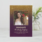 Gold Glitter Photo Graduation Party aankondiging (Staand voorkant)