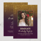 Gold Glitter Photo Graduation Party aankondiging (Voorkant / Achterkant)