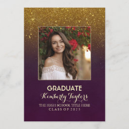 Gold Glitter Photo Graduation Party aankondiging