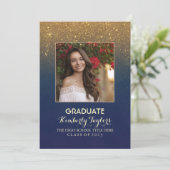 Gold Glitter Photo Graduation Party aankondiging (Staand voorkant)