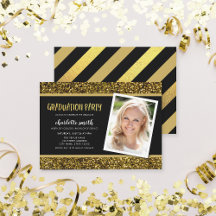 Gold Glitter Photo Graduparty Invitation