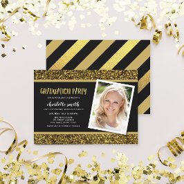 Gold Glitter Photo Graduparty Invitation Kaart