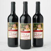 Gold Glitter Photo Holiday Decor Wijn Etiket (Flessen)