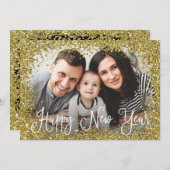 Gold Glitter Photo Lijst New Years Photo Card Feestdagenkaart (Voorkant / Achterkant)