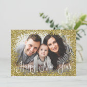 Gold Glitter Photo Lijst New Years Photo Card Feestdagenkaart (Staand voorkant)