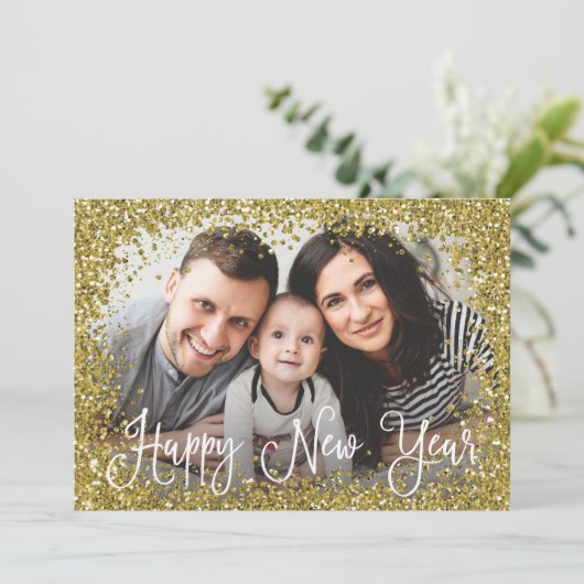 Gold Glitter Photo Lijst New Years Photo Card Feestdagenkaart (Staand voorkant)