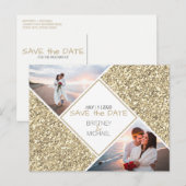 Gold Glitter Photo Save the Date Briefkaart (Voorkant / Achterkant)
