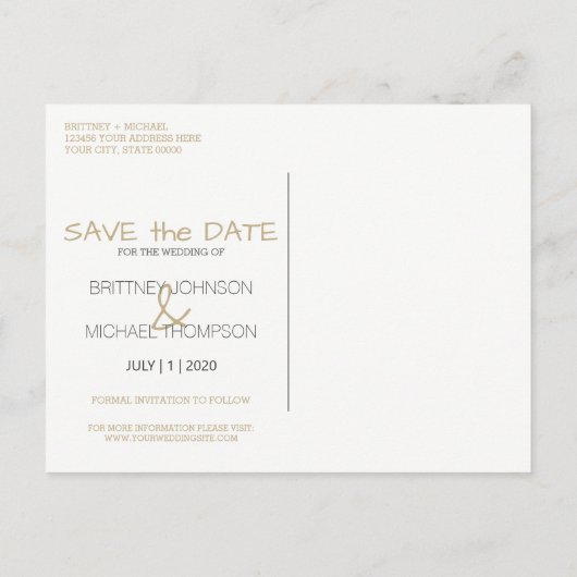 Gold Glitter Photo Save the Date Briefkaart (Achterkant)