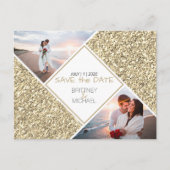 Gold Glitter Photo Save the Date Briefkaart (Voorkant)