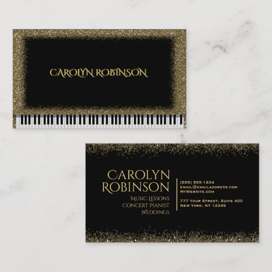 Gold Glitter Piano Visitekaartje (Voorkant / Achterkant)
