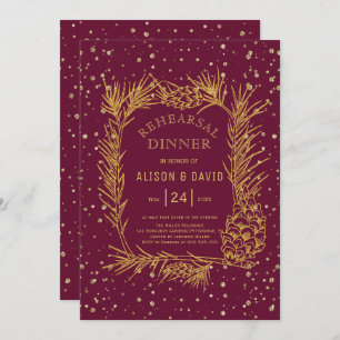 Gold glitter pine burgundy winter repetitief diner kaart