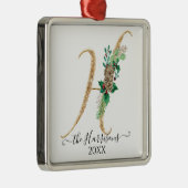 Gold Glitter Pine Cone Holly Kerstmonogram H Metalen Ornament (Rechts)