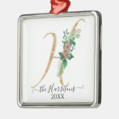Gold Glitter Pine Cone Holly Kerstmonogram H Metalen Ornament (Links)