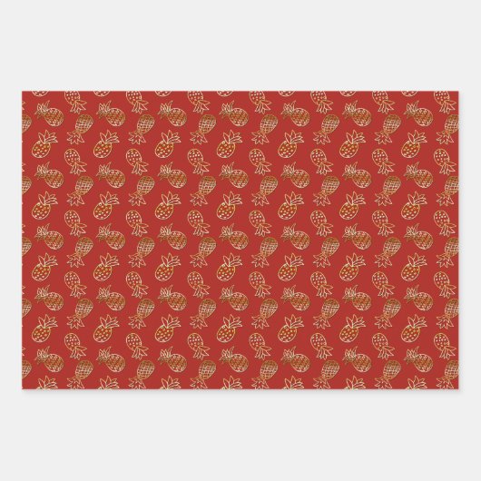 Gold Glitter Pineappel Tropische Kerstmis Inpakpapier Vel (Voorkant 2)