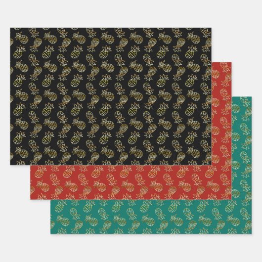 Gold Glitter Pineappel Tropische Kerstmis Inpakpapier Vel (Set)