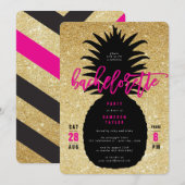 Gold Glitter Pineapple Bachelorette Party Invite Kaart (Voorkant / Achterkant)
