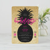 Gold Glitter Pineapple Bachelorette Party Invite Kaart (Staand voorkant)