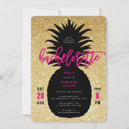 Gold Glitter Pineapple Bachelorette Party Invite Kaart