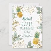 Gold Glitter Pineapple Birthday Party Kaart (Voorkant)