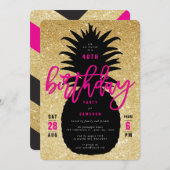 Gold Glitter Pineapple Chic Birthday Party Invite Kaart (Voorkant / Achterkant)