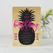 Gold Glitter Pineapple Chic Birthday Party Invite Kaart (Staand voorkant)