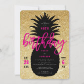 Gold Glitter Pineapple Chic Birthday Party Invite Kaart (Voorkant)