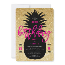 Gold Glitter Pineapple Chic Birthday Party Invite