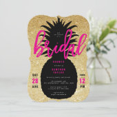 Gold Glitter Pineapple Chic Vrijgezellenfeest Invi Kaart (Staand voorkant)