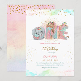 Gold Glitter Pink Blue Baby Girl Eerste verjaardag Kaart