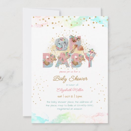Gold Glitter Pink Blue Lovely Girl Baby shower Kaart (Voorkant)