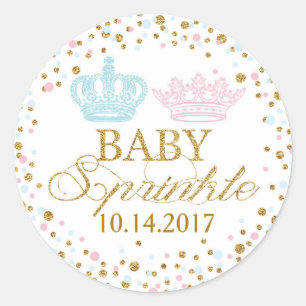 Gold Glitter Pink Blue Royal Twins Baby shower Ronde Sticker