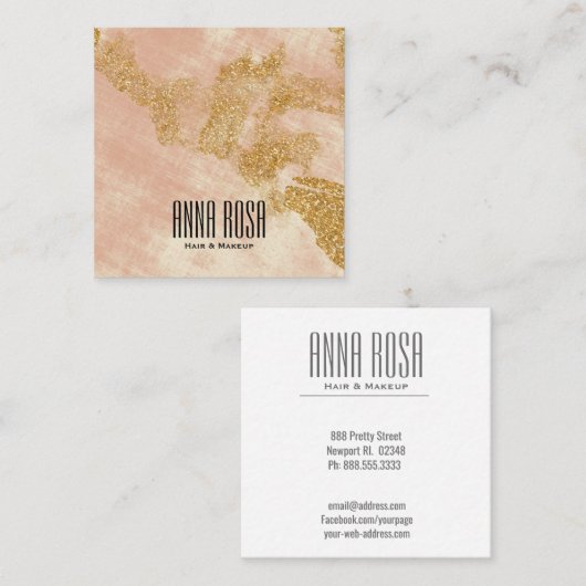 *~* Gold Glitter Pink Blush Waterverf Girly Vierkante Visitekaartje (Voorkant / Achterkant)